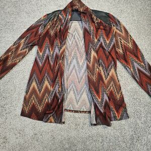 Woven Cardigan Womens L Aztec Cowgirl Faux Leather‎ Western Outdoors Sweater